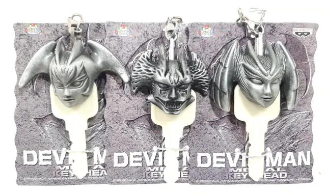 3 Devilman Devil Lady Metal Key Head Figure Keychain Key Ring Holder Banpresto