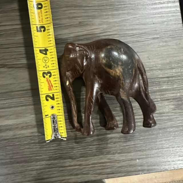 Small Wood Carved Elephant Nice Decor. Brown Wood 2