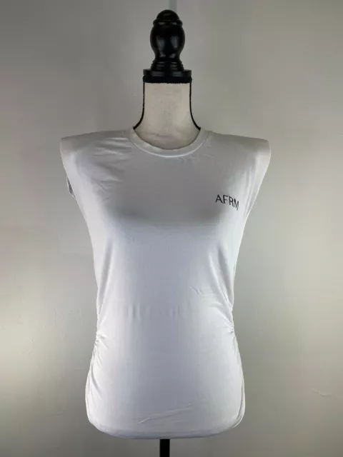 AFRM Women's Arctic White Sleeveless Roughed Side T-Shirt Top Sz Small