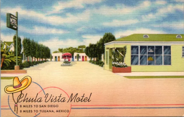 California - Chula Vista Motel - Vintage Linen Postcard