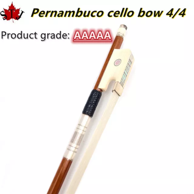 AAAAA Strong balance Professional master Pernambuco cello bow 4/4,silver mounted