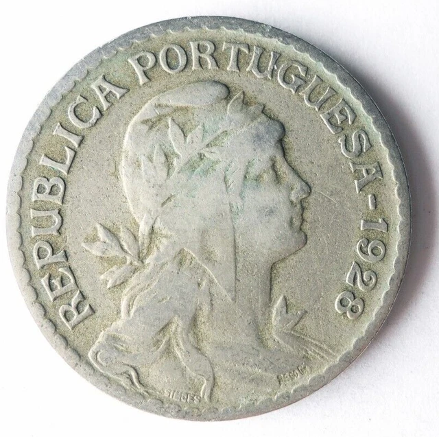 1928 PORTUGAL ESCUDO - Excellent Coin - FREE SHIP - Bin #338