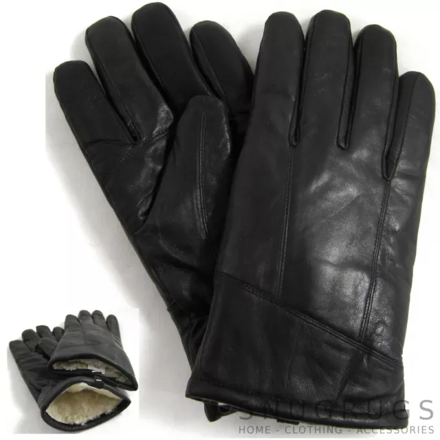 Herren Echtleder Winterhandschuhe mit dickem Lammfell Wollfutter