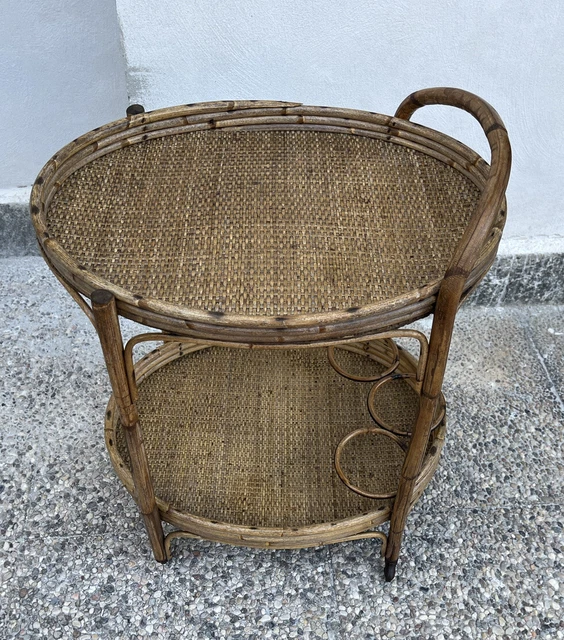 Carrellino Carrello Porta Vivande Rattan Bamboo Midollino Vintage Design