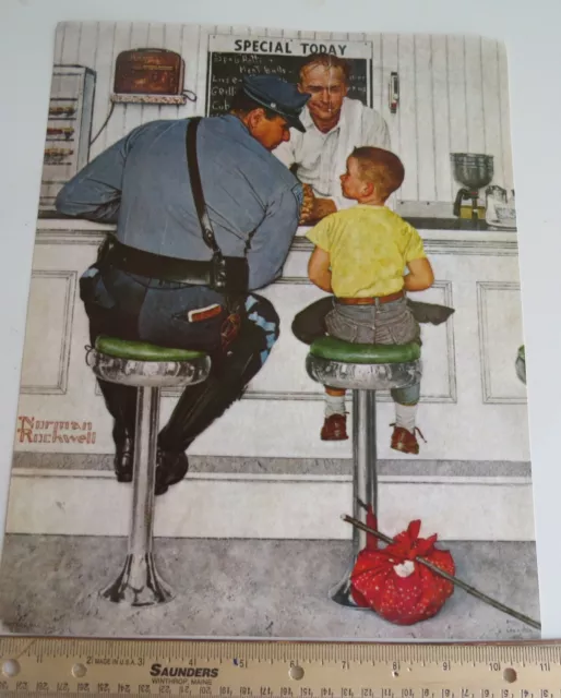 Norman Rockwell THE RUNAWAY Policeman Boy Diner  1972 Litho USA in the 50's READ