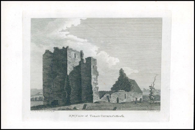 1797 Antique Engraving IRELAND N.W VIEW OF TARAH CHURCH Tara Co.Meath (IG98)
