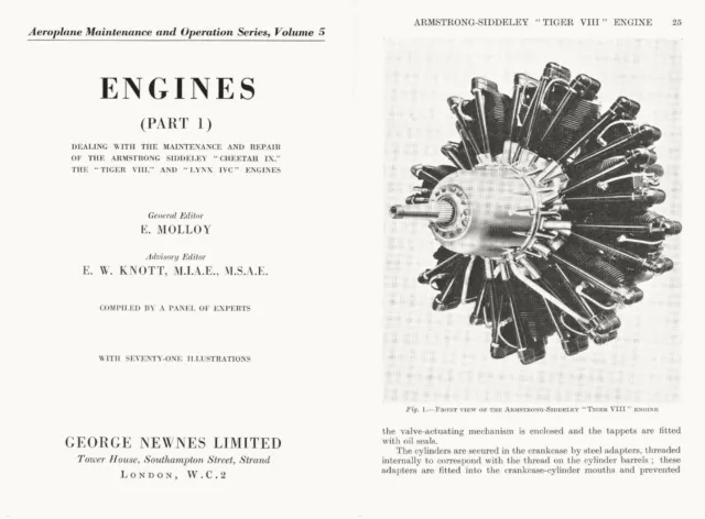 Armstrong Siddeley Tiger Cheetha Lynx Engine Manual 1930's rare Period Radial