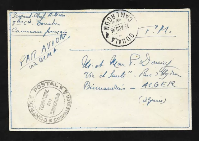 Poste Aérienne Airmail Cover Avion Cameroun Douala À Alger Censure 1945 / 1L