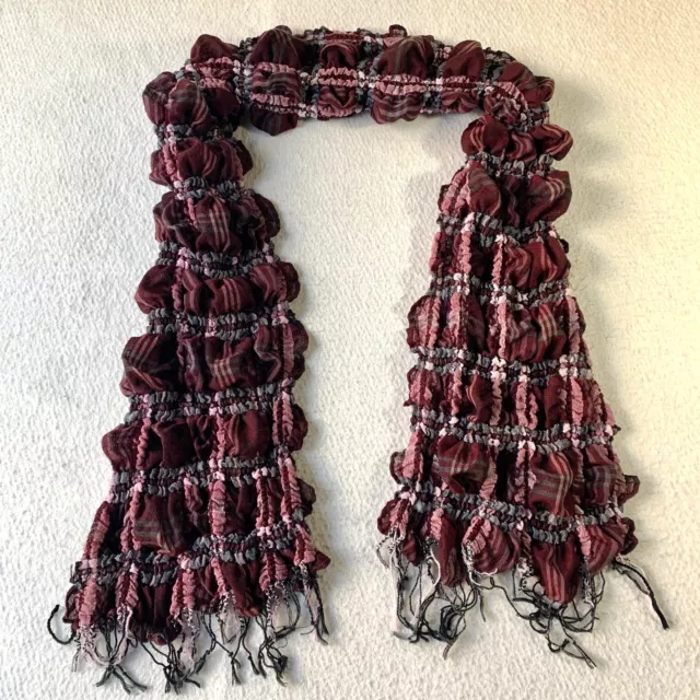 Pashima Plaid Burgundy Scarf With Fringed Ends 66"x26"  Head Wrap Shaw Chic