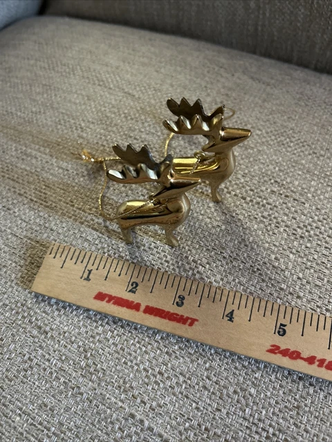 Vintage Solid Brass Reindeer Buck Deer Christmas Ornaments