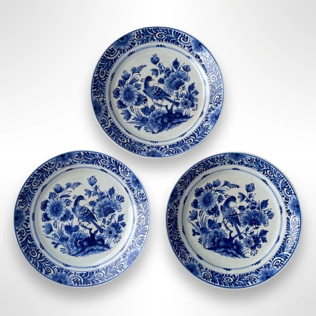 Antique Royal DELFT Dutch De Porceleyne Fles  Hand-Painted Wall Plates, Set of 3