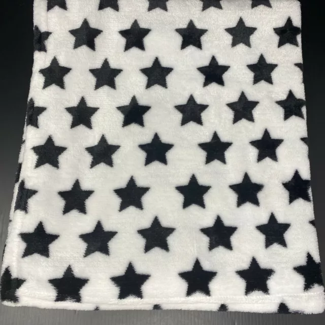 Little Beginnings White Baby Blanket Black Stars   Fleece Velour Security Lovey