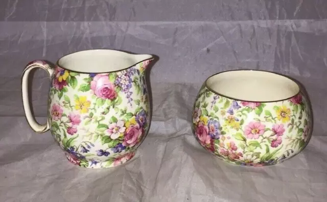Royal Winton Grimwades Chintz Countess Open Sugar & Creamer Summertime
