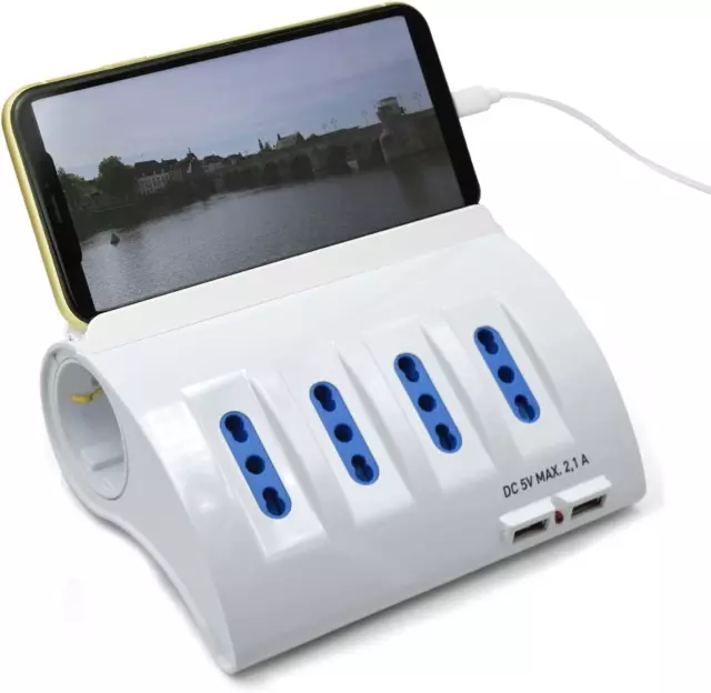 Multipresa Da Scrivania a 6 Posti + 2 Porte USB - Ciabatta Da Tavolo Con 4 Prese