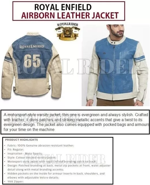 Se adapta a la CHAQUETA DE CUERO AIRBORNE de Royal Enfield "BLANCO Y AZUL"...