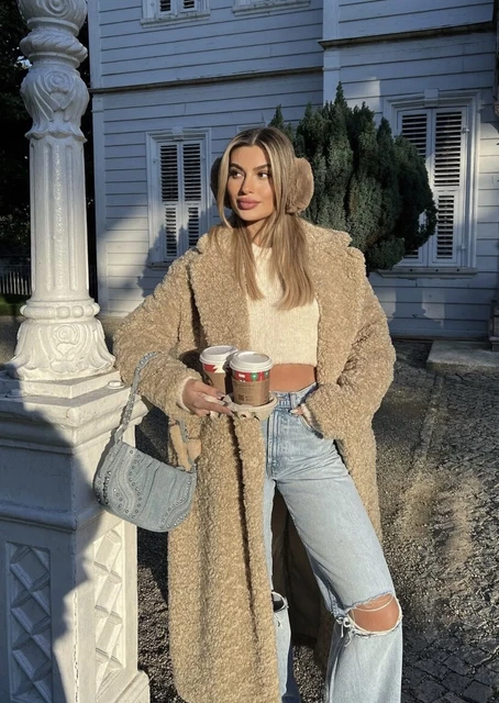 ZARA LONG FAUX Shearling Coat Light Camel Tied Belt New Fw23 Xs Xxl Ref.4360 247 125.99 PicClick UK