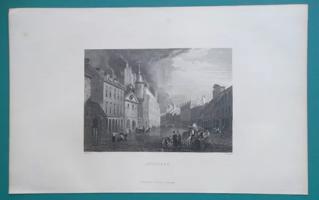SCOTLAND Aberdeen View of Broad Street - c1860 Antique Print Engraving