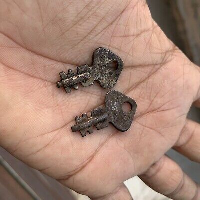 Iron padlock lock Ornate rustic key, pair old or antique