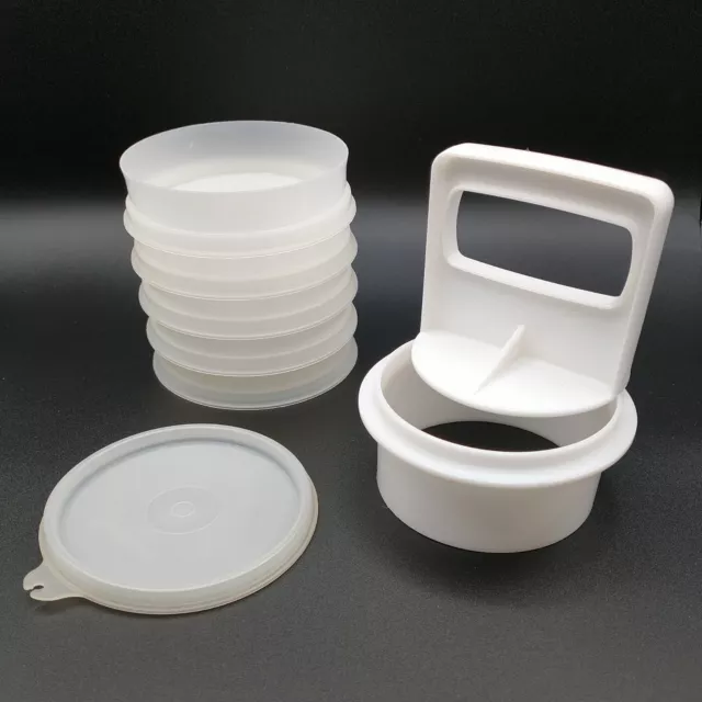 Vintage Tupperware Hamburger Patty Press 5 Keepers 1 Lid & Patty Maker Ring Lot