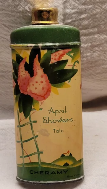 Cheramy April Showers Talc Empty Tin Nice Colorful Graphics