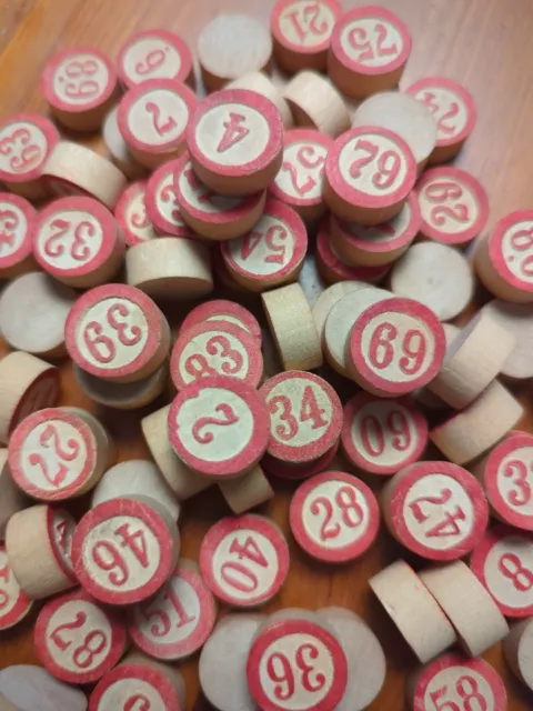 Wood Bingo Number Markers, Vintage Crafting Supplies