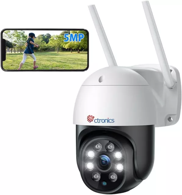 Ctronics 5MP Caméra Surveillance WiFi Extérieure, 2,4Ghz/5Ghz WiFi PTZ Camera IP