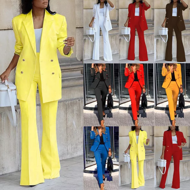 Women Blazer Suit Set Ladies Long Sleeve Formal Work Jacket Pants Suit Set 2pcs