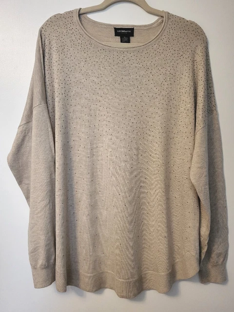 Liz Claiborne Oatmeal Bronze Metallic Sparkle Sweater Long Sleeve Sz XL NWT