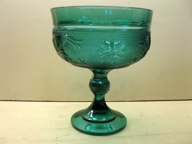 Indiana Tiara Glass Spruce Green Sandwich Large Pedestal Compote / Candy Bowl