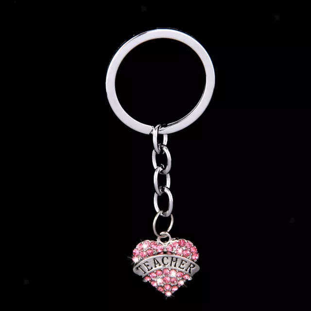 Silver Family Name Pink Crystal Diamante Heart Charm Key Ring Chain Keyring Gift