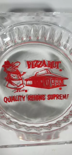 Vintage PIZZA HUT Quality Reigns Supreme 4" Square Glass Ashtray 2