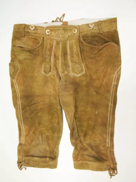 Gebrauchte Oktoberfest Lederhose Stickerei Wildbock Antik Kniebund braun Gr.52