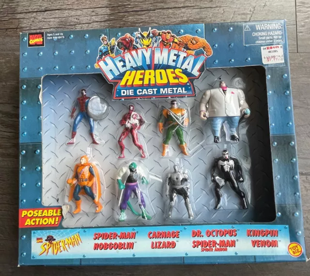 Marvel Heavy Metallic Heroes 8 Die Cast Metal Figures Toy Biz 1998 New Sealed
