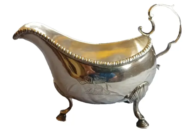 18th Century Irish (Dublin) Sterling Sauce Boat with Naive Elephant Engraving