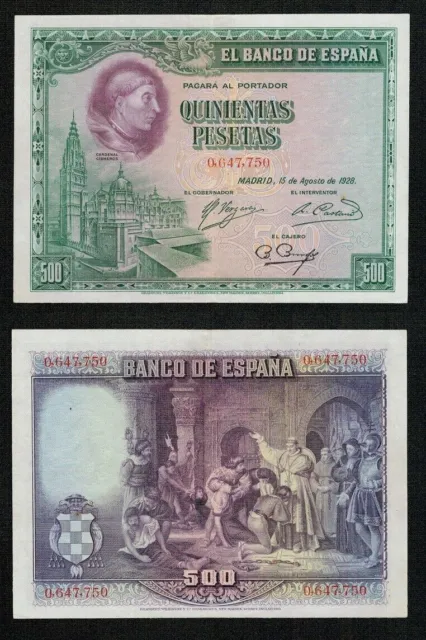 500 Pesetas year 1928. Cardenal Cisneros Without Series number 0647750. PRETTY.