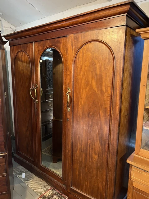 Beautiful Victorian Antique Mahogany Original Perfect Triple Wardrobe
