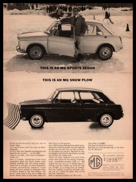1964 MG 2-Door Sports Sedan $1898 Winter Snow Plow Vintage BMC Hambro Print Ad