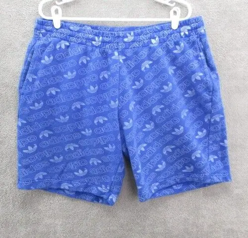 Adidas Shorts Mens XL Blue Graphics Monogram Allover Print Shorts Drawstring