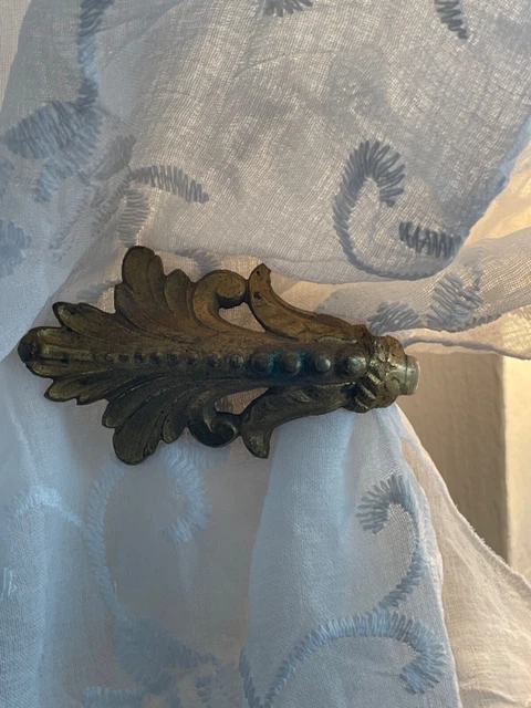 Pair of French Brass Curtain Tie Backs, Vintage French Curtain Holders