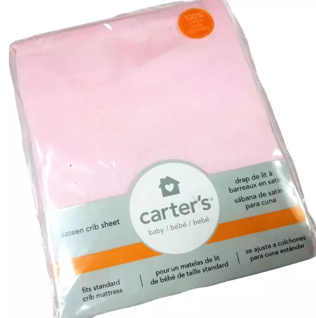 Carters Fitted Crib Sheet Cotton Sateen Reinforced Corners Baby Nursery Pink