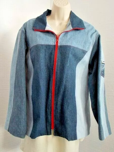 Hilfiger Patches Denim Jacket Tailored Patchwork Multi-tone Indigo W-XL M-L