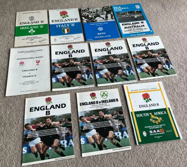 11 England B 1980 to 1992 Rugby Union Match Programmes