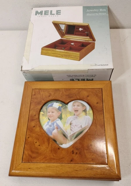 Mele Heart Design Jewelry Box Vintage  Wooden With Picture Holder NEW
