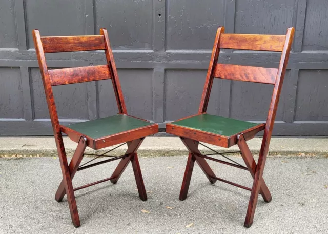 Folding Chairs Burrowes FEATHER WEIGHT Wood Frame PAIR 1900s Antique