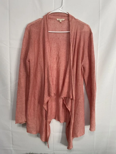 Eileen Fisher Cardigan Womens Large Salmon Open Front Sweater 100% Linen