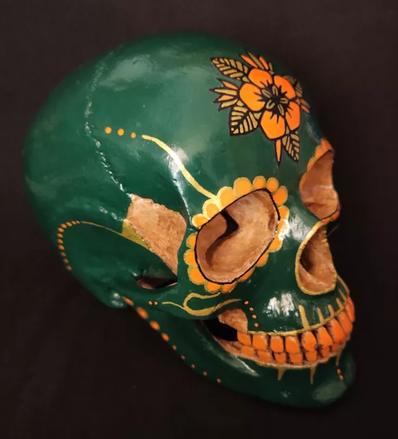 CATRINA VERDE dorada DECOR Escultura CALAVERA Cráneo  Skull oddities decoracion
