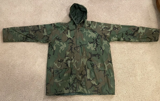 AMERICAS CUP Camouflage PVC Rain Suit Woodland Fatigue Waterproof Jacket XL