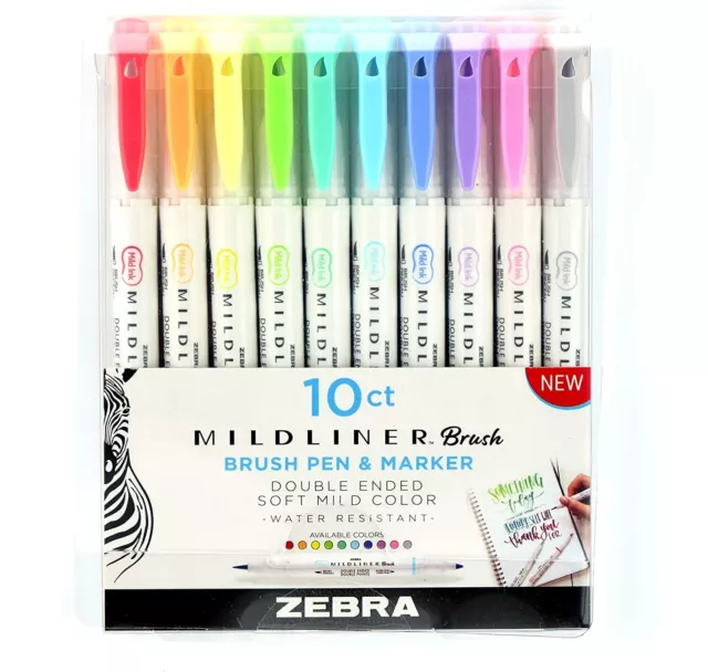 Zebra Pen Mildliner Highlighter Double Ended Brush pen - Assorted Wallet of 10