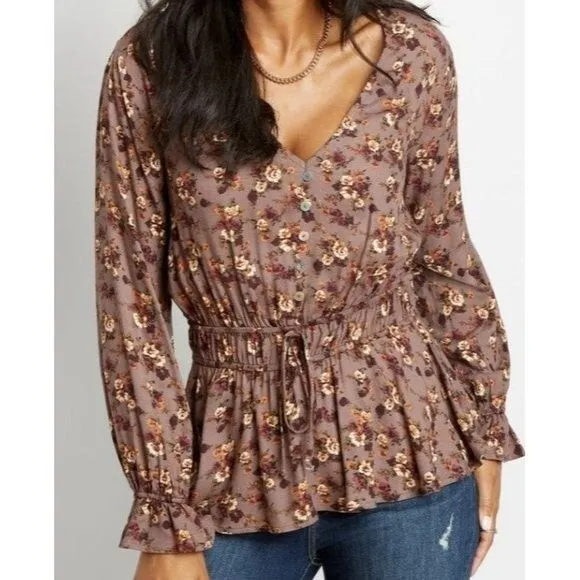 maurices Plus size   1x   Floral Print Button Down Long Sleeve Blouse  top