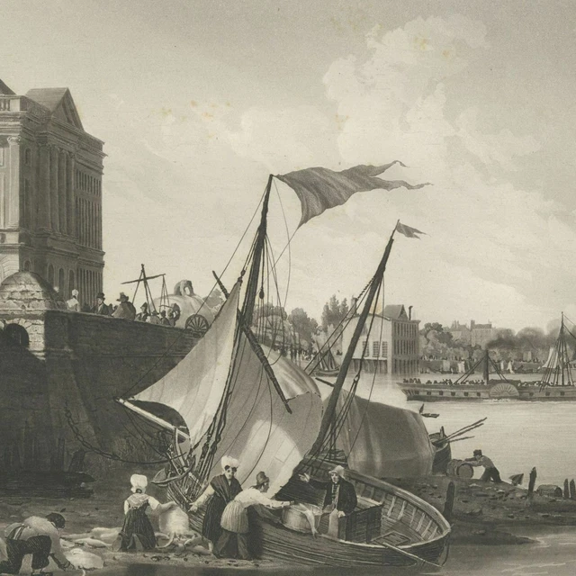 Port et ville de Bordeaux Marine - Aquatinte originale Louis Garneray XIXe